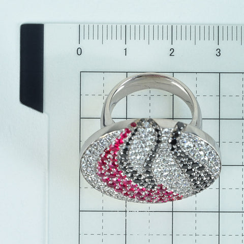 【中古】K18WG SPINEL / DIAMOND RING レッドスピネル カラーレス/ブラックダイヤモンドリング S1.12ct D1.934/ct0.673ct 30.0g #13