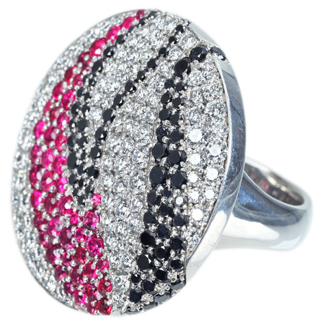 【中古】K18WG SPINEL / DIAMOND RING レッドスピネル カラーレス/ブラックダイヤモンドリング S1.12ct D1.934/ct0.673ct 30.0g #13