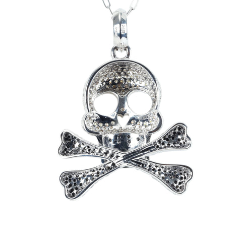 【中古】K18WG DIAMOND SKULL NECKLACE ブラック＆カラーレスダイヤモンド スカル ペンダントネックレス 17.0g