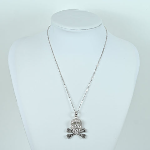 【中古】K18WG DIAMOND SKULL NECKLACE ブラック＆カラーレスダイヤモンド スカル ペンダントネックレス 17.0g