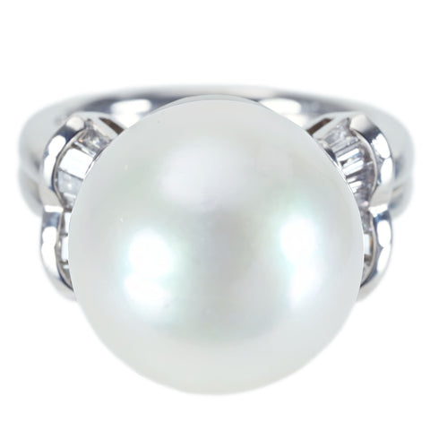 【中古】 PT900 SOUTH SEA PEARL RING 白蝶南洋パールリング P14.8mm D0.35ct 16.0g #11