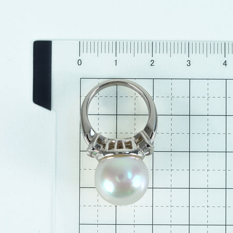 【中古】 PT900 SOUTH SEA PEARL RING 白蝶南洋パールリング P14.8mm D0.35ct 16.0g #11