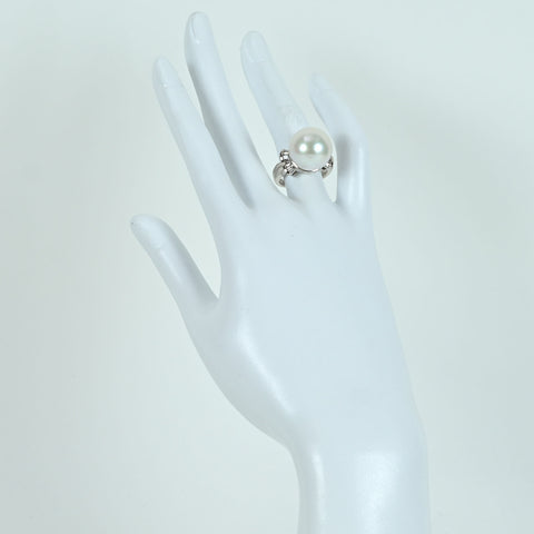 【中古】 PT900 SOUTH SEA PEARL RING 白蝶南洋パールリング P14.8mm D0.35ct 16.0g #11