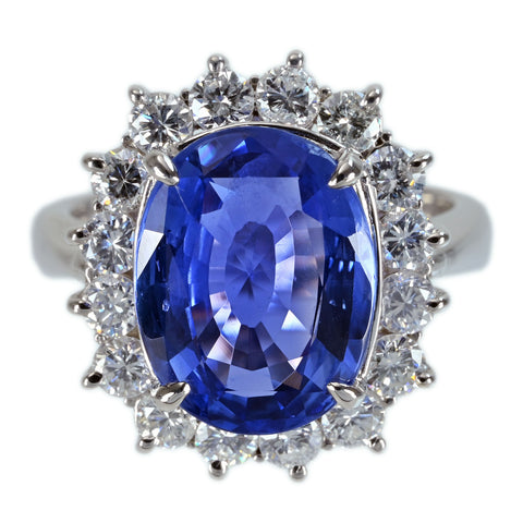【中古】PT900 NO HEAT SAPPHIRE RING スリランカ産 非加熱サファイアリング S5.40ct D1.19ct GIA鑑別書 10.4g #11.5