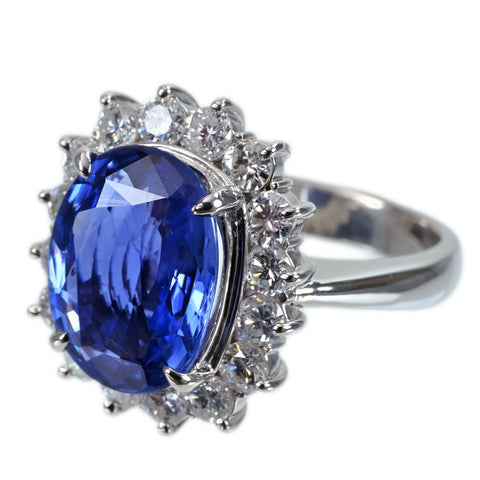 【中古】PT900 NO HEAT SAPPHIRE RING スリランカ産 非加熱サファイアリング S5.40ct D1.19ct GIA鑑別書 10.4g #11.5