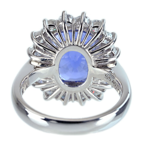【中古】PT900 NO HEAT SAPPHIRE RING スリランカ産 非加熱サファイアリング S5.40ct D1.19ct GIA鑑別書 10.4g #11.5