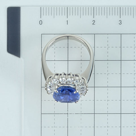 【中古】PT900 NO HEAT SAPPHIRE RING スリランカ産 非加熱サファイアリング S5.40ct D1.19ct GIA鑑別書 10.4g #11.5
