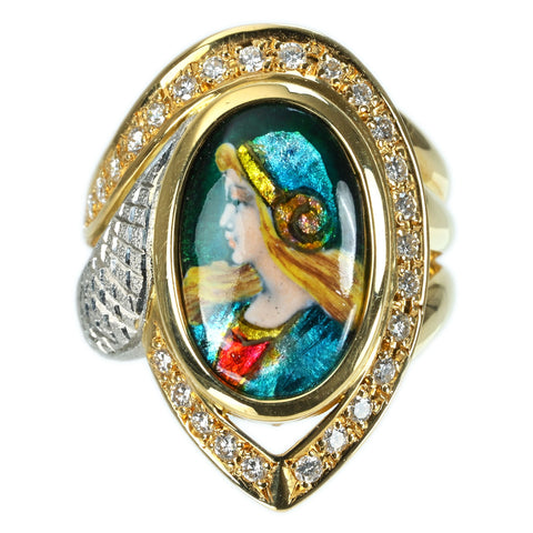 【中古】梶光夫（ かじみつお）K18/PT900 ENAUX RING エマーユ（七宝）リング DIA 11.1g #11.5