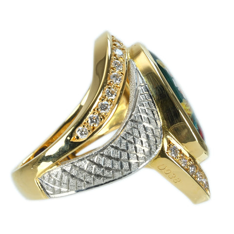 【中古】梶光夫（ かじみつお）K18/PT900 ENAUX RING エマーユ（七宝）リング DIA 11.1g #11.5