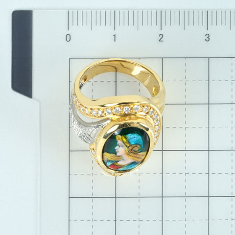 【中古】梶光夫（ かじみつお）K18/PT900 ENAUX RING エマーユ（七宝）リング DIA 11.1g #11.5