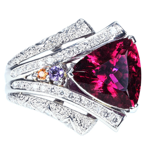【中古】 梶光夫 PT900 RUBELLITE TOURMALINE RING ルベライトリング T10.38ct D0.87ct GRJ鑑別書 21.7g #20.5