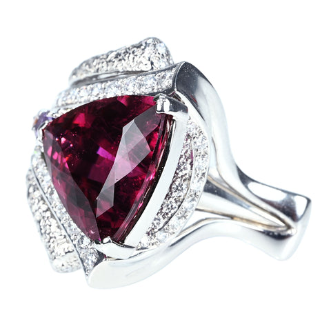 【中古】 梶光夫 PT900 RUBELLITE TOURMALINE RING ルベライトリング T10.38ct D0.87ct GRJ鑑別書 21.7g #20.5