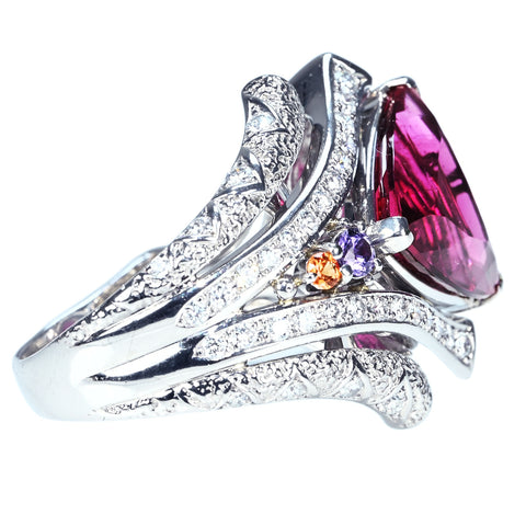【中古】 梶光夫 PT900 RUBELLITE TOURMALINE RING ルベライトリング T10.38ct D0.87ct GRJ鑑別書 21.7g #20.5
