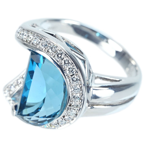 【中古】K18WG BLUE TOPAZ RING ブルートパーズリング BT7.34ct D0.45ct 10.1g #15