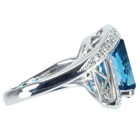 【中古】K18WG BLUE TOPAZ RING ブルートパーズリング BT7.34ct D0.45ct 10.1g #15
