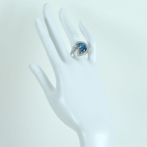 【中古】K18WG BLUE TOPAZ RING ブルートパーズリング BT7.34ct D0.45ct 10.1g #15