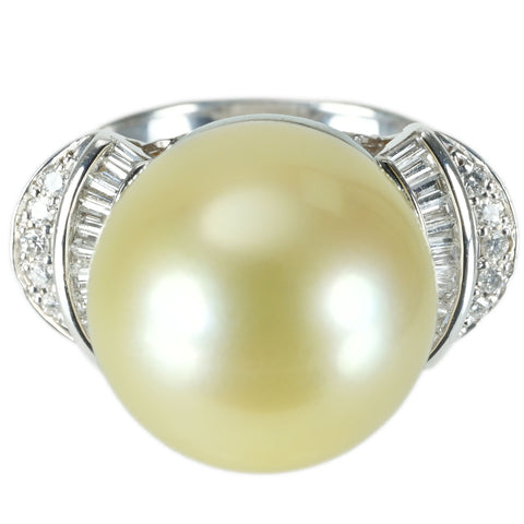 【中古】PT900 SOUTH SEA PEARL RING 白蝶南洋パールリング P15.5mm D0.44ct 16.7g ＃12