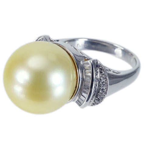 【中古】PT900 SOUTH SEA PEARL RING 白蝶南洋パールリング P15.5mm D0.44ct 16.7g ＃12