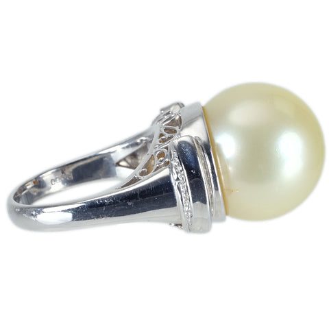 【中古】PT900 SOUTH SEA PEARL RING 白蝶南洋パールリング P15.5mm D0.44ct 16.7g ＃12