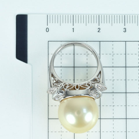 【中古】PT900 SOUTH SEA PEARL RING 白蝶南洋パールリング P15.5mm D0.44ct 16.7g ＃12