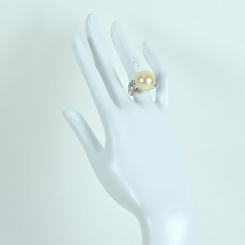 【中古】PT900 SOUTH SEA PEARL RING 白蝶南洋パールリング P15.5mm D0.44ct 16.7g ＃12