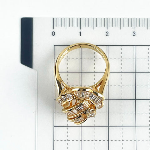 【中古】K18YG DIAMOND RING ダイヤモンドリング TD1.44ct D0.40ct 7.7g