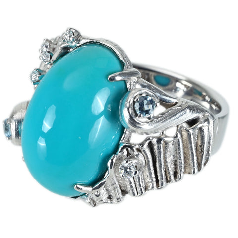 【中古】K18WG TURQUOISE RING ターコイズリング T22.45ct D0.09ct 18.4g #21