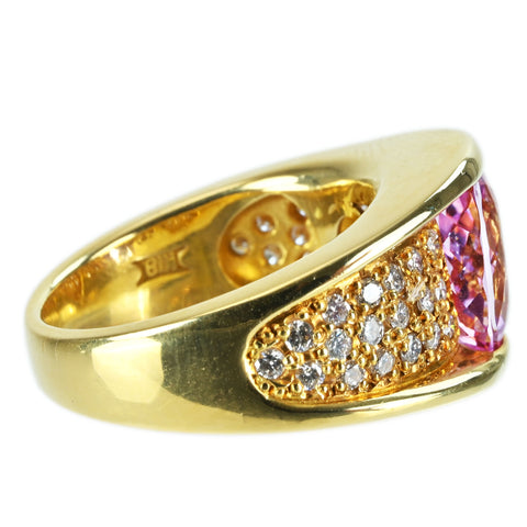 【中古】K18YG IMPERIAL TOPAZ RING インペリアルトパーズリング T3.38ct D0.50ct 12.9g #12