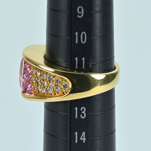 【中古】K18YG IMPERIAL TOPAZ RING インペリアルトパーズリング T3.38ct D0.50ct 12.9g #12