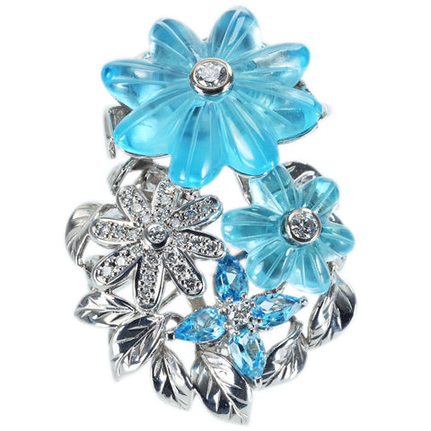 【中古】K18WG BLUE TOPAZ RING カーヴィング ブルートパーズリング BT15.84ct BT0.86ct D0.45ct 24.6g #18
