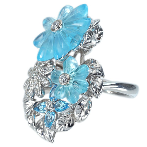 【中古】K18WG BLUE TOPAZ RING カーヴィング ブルートパーズリング BT15.84ct BT0.86ct D0.45ct 24.6g #18
