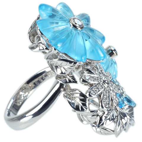 【中古】K18WG BLUE TOPAZ RING カーヴィング ブルートパーズリング BT15.84ct BT0.86ct D0.45ct 24.6g #18