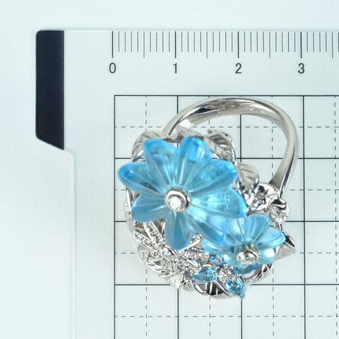 【中古】K18WG BLUE TOPAZ RING カーヴィング ブルートパーズリング BT15.84ct BT0.86ct D0.45ct 24.6g #18