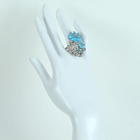 【中古】K18WG BLUE TOPAZ RING カーヴィング ブルートパーズリング BT15.84ct BT0.86ct D0.45ct 24.6g #18