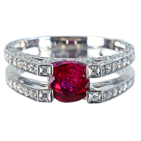 【中古】K18WG RUBY RING ルビーリング R1.10ct D1.02ct 6.8g #13