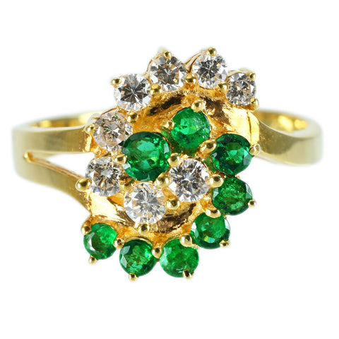 【中古】K18YG EMERALD DIAMOND RING エメラルド/ダイヤモンドリング  4.4g #11.5