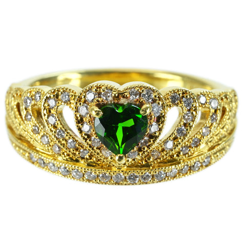 【中古】K18YG GREEN GARNET RING グリーンガーネットリング GG0.48ct D0.31ct 7.1g #16.5