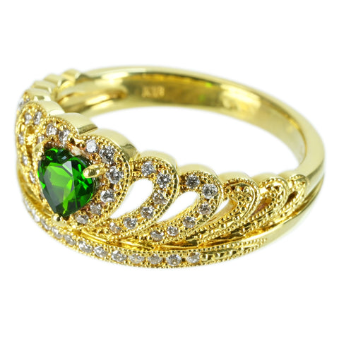 【中古】K18YG GREEN GARNET RING グリーンガーネットリング GG0.48ct D0.31ct 7.1g #16.5