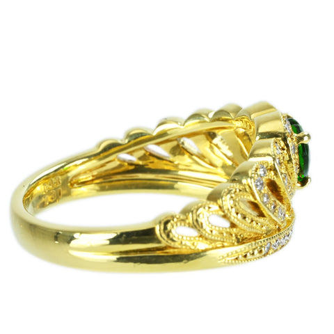 【中古】K18YG GREEN GARNET RING グリーンガーネットリング GG0.48ct D0.31ct 7.1g #16.5