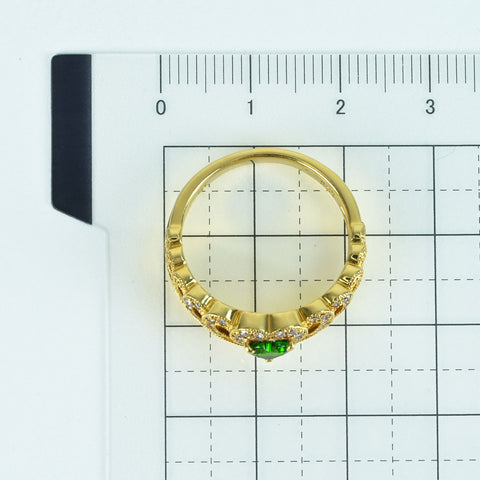 【中古】K18YG GREEN GARNET RING グリーンガーネットリング GG0.48ct D0.31ct 7.1g #16.5