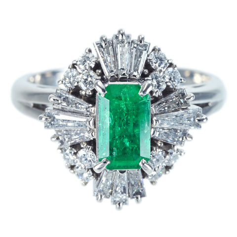 【中古】PT900 EMERALD RING エメラルドリング E0.65ct D0.77ct 6.4g #6.5