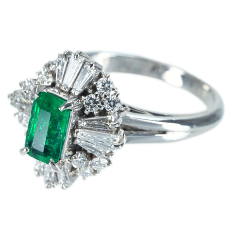 【中古】PT900 EMERALD RING エメラルドリング E0.65ct D0.77ct 6.4g #6.5