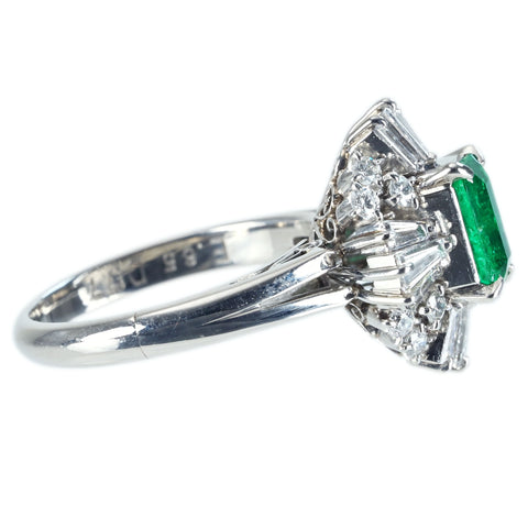 【中古】PT900 EMERALD RING エメラルドリング E0.65ct D0.77ct 6.4g #6.5