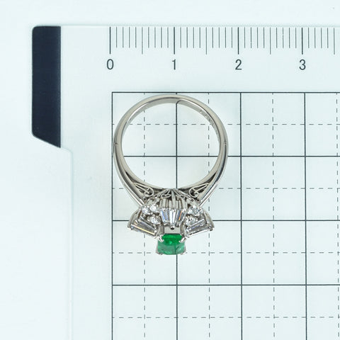 【中古】PT900 EMERALD RING エメラルドリング E0.65ct D0.77ct 6.4g #6.5