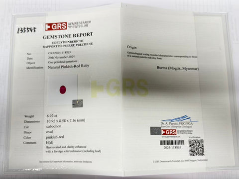 【中古】PT900 BURMA RUBY RING ビルマ産 カボッションカットルビーリング R6.92ct D1.03ct GRS鑑別書 9.2g #12