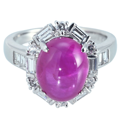 【中古】PT900 BURMA RUBY RING ビルマ産 カボッションカットルビーリング R6.92ct D1.03ct GRS鑑別書 9.2g #12