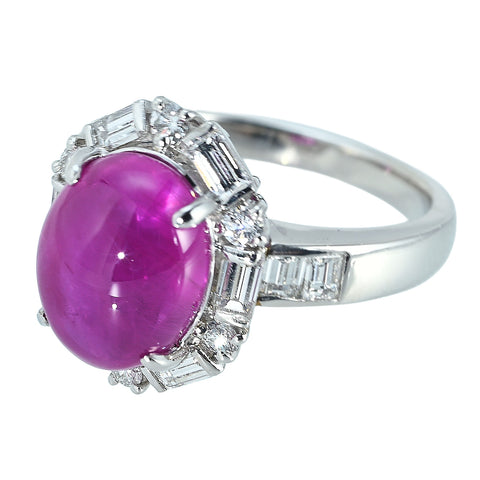 【中古】PT900 BURMA RUBY RING ビルマ産 カボッションカットルビーリング R6.92ct D1.03ct GRS鑑別書 9.2g #12