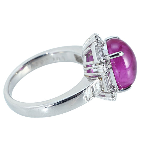 【中古】PT900 BURMA RUBY RING ビルマ産 カボッションカットルビーリング R6.92ct D1.03ct GRS鑑別書 9.2g #12