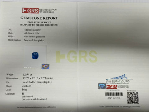 【中古】K18WG SAPPHIRE RING サファイアリング S12.94ct D0.85ct GRS鑑別書 11.0g #14.5