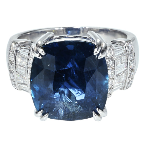【中古】K18WG SAPPHIRE RING サファイアリング S12.94ct D0.85ct GRS鑑別書 11.0g #14.5